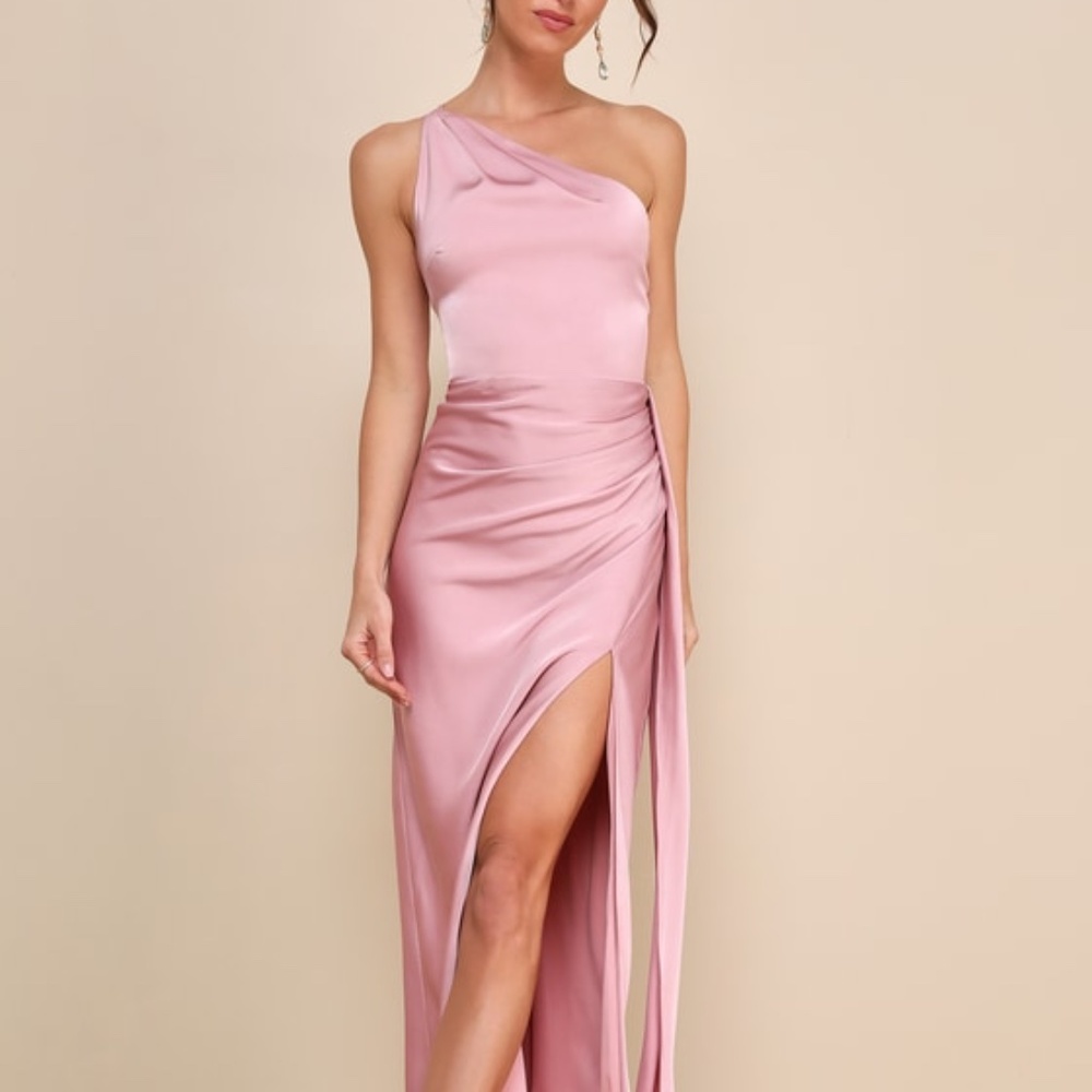 Lulus Signature Elegance Rose Satin One-shoulder Maxi Dress Pink - Size S